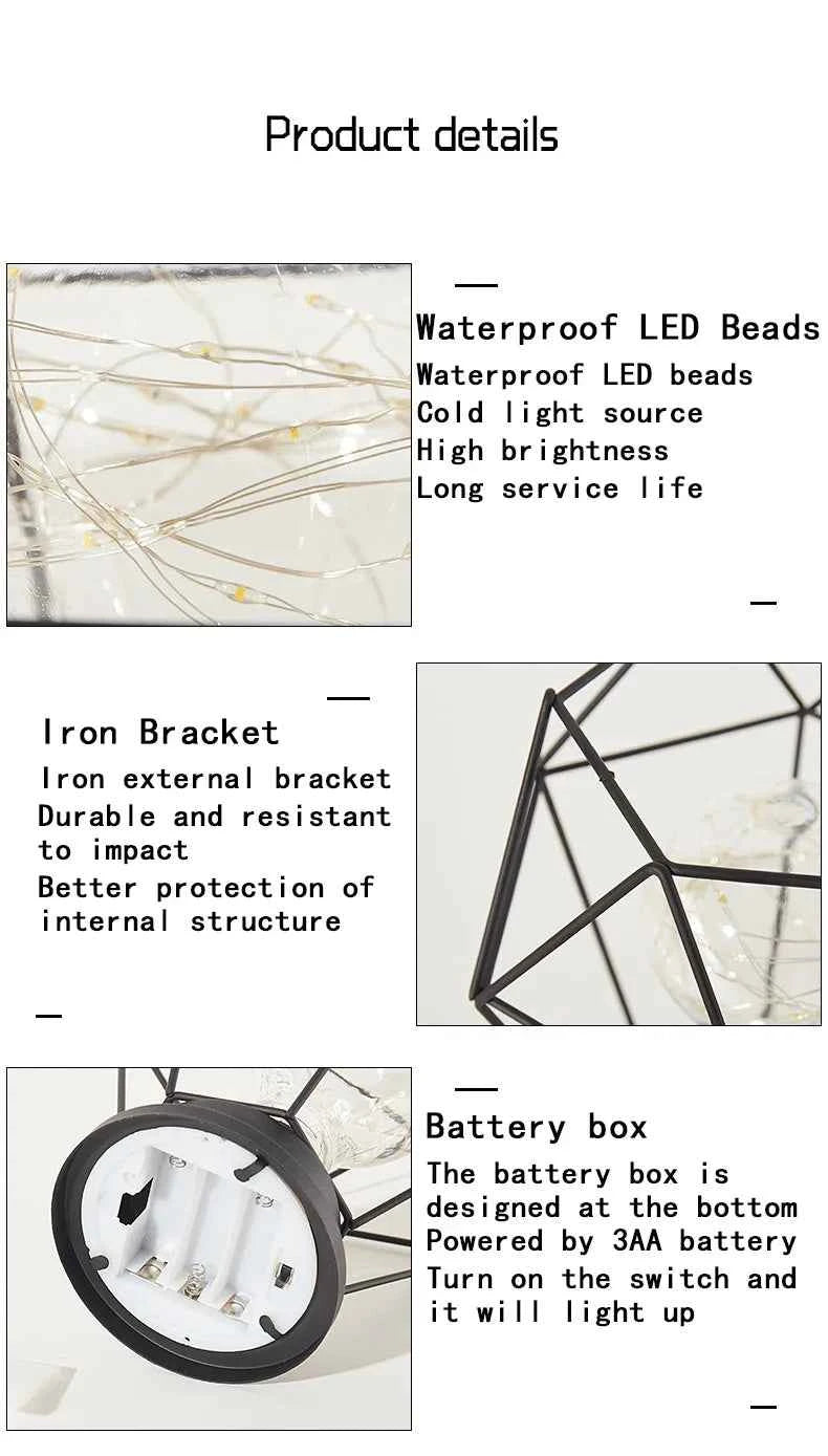 1PC Indoor Iron Wire Cage Design Night Light,Battery-Powered LED Lamp, Decorative Table Lighting for Bedroom, Living Room