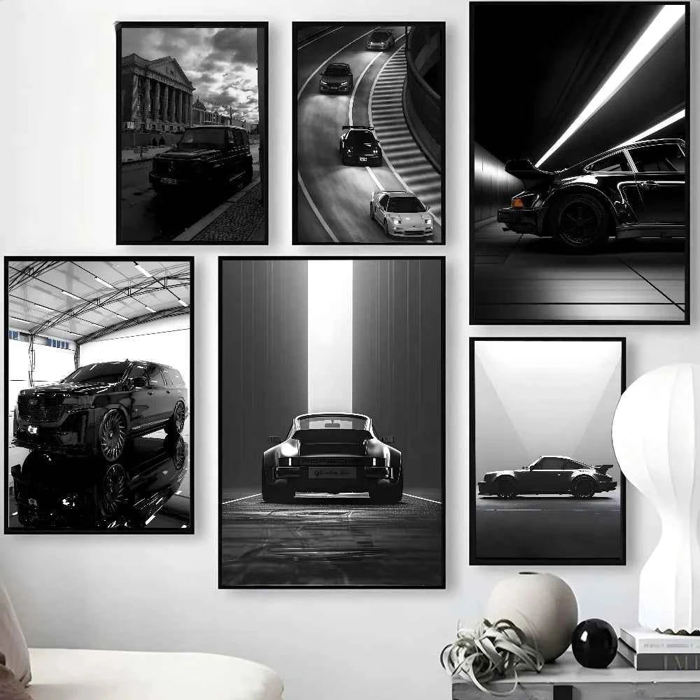 1PC Black And White Luxury Car Art Poster Poster Paper Print Home Living Room Bedroom Entrance Bar Cafe Art Painting Decoration