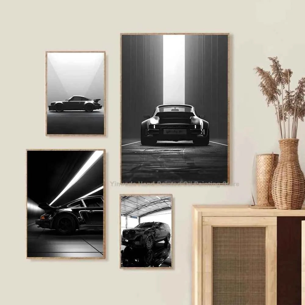1PC Black And White Luxury Car Art Poster Poster Paper Print Home Living Room Bedroom Entrance Bar Cafe Art Painting Decoration