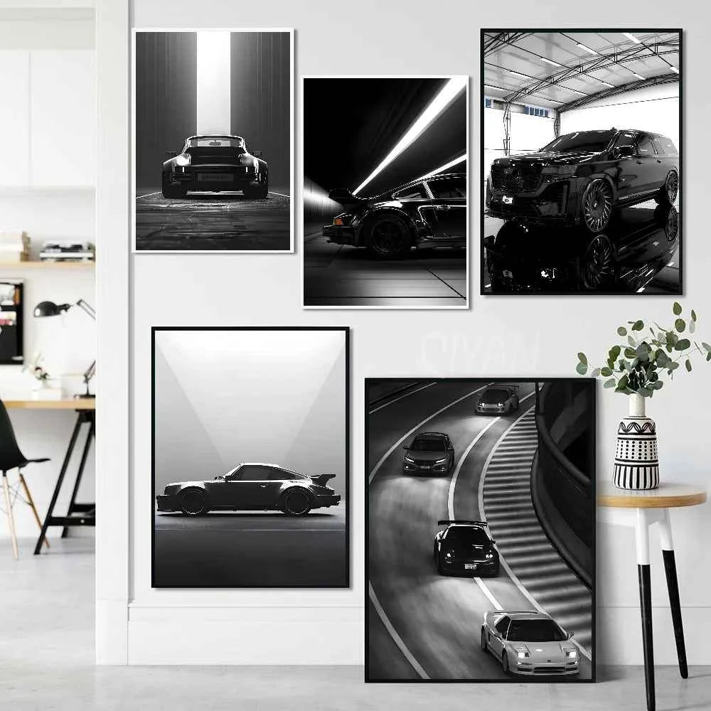 1PC Black And White Luxury Car Art Poster Poster Paper Print Home Living Room Bedroom Entrance Bar Cafe Art Painting Decoration