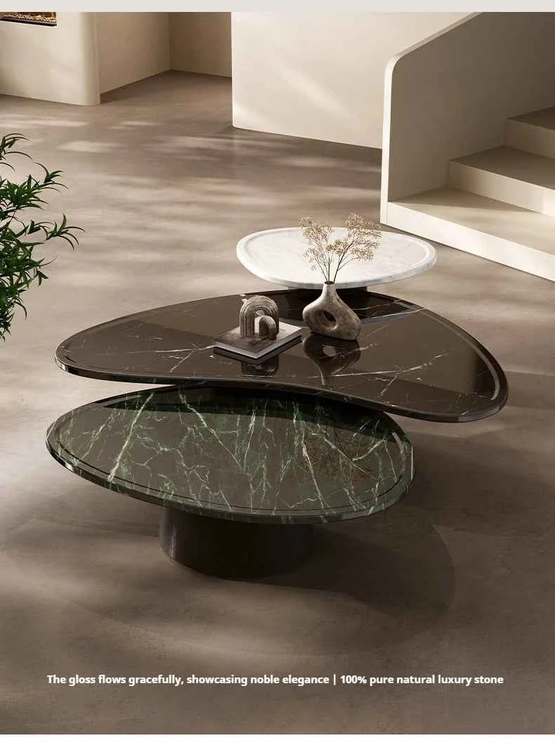 "Luxury Natural Stone Coffee Table - Italian Designer Marble Tea Table, Artistic Freeform Shape for Modern Living Room"