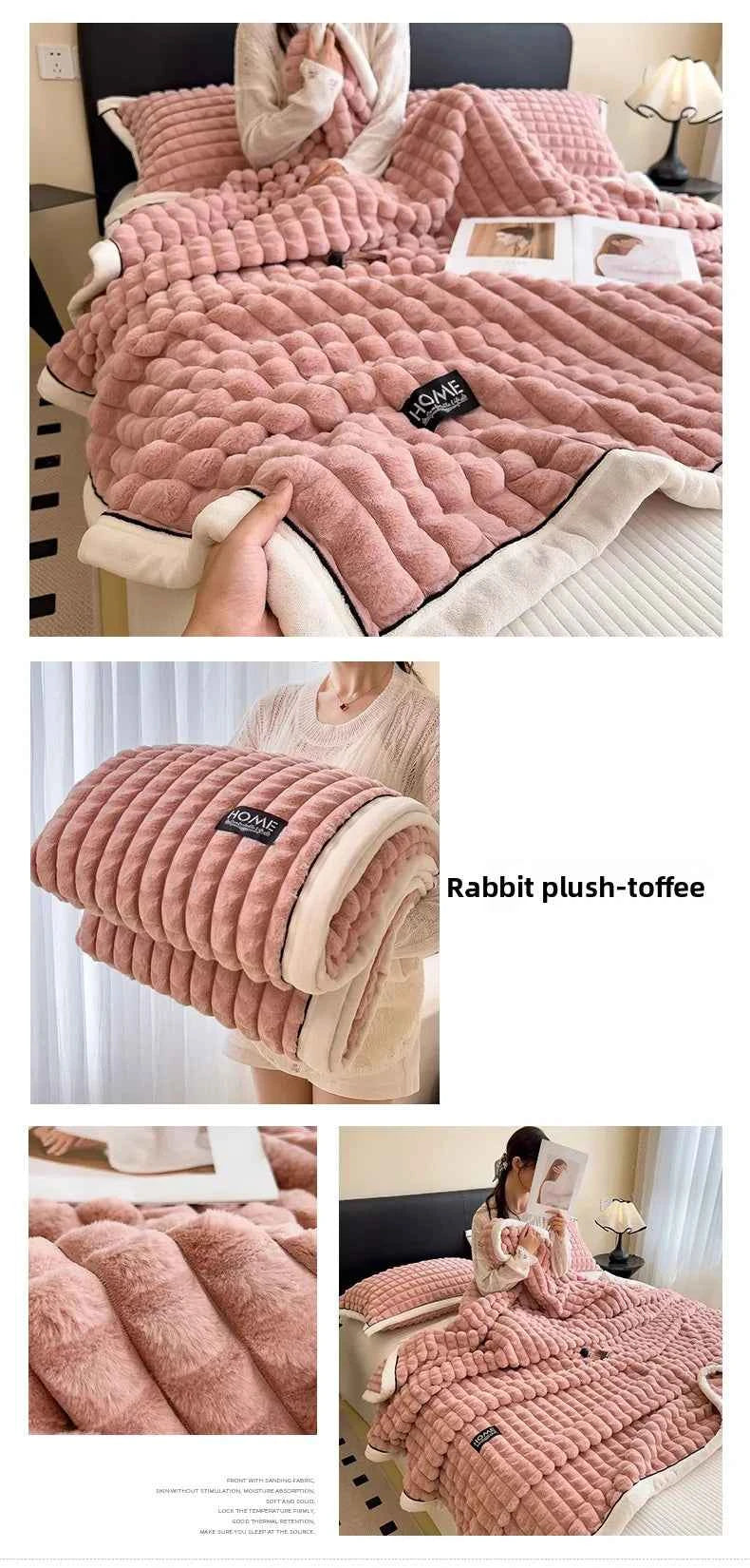 2025 A-Class Rabbit Fur Plush Blanket Multi-Functional Sofa Living Room Warm Decorative Autumn Winter Cozy Throw Blanket