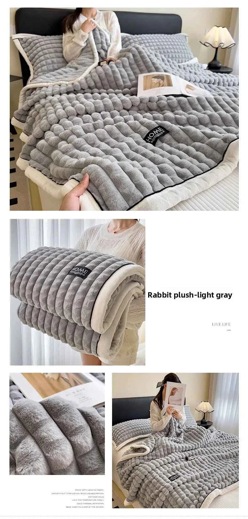 2025 A-Class Rabbit Fur Plush Blanket Multi-Functional Sofa Living Room Warm Decorative Autumn Winter Cozy Throw Blanket