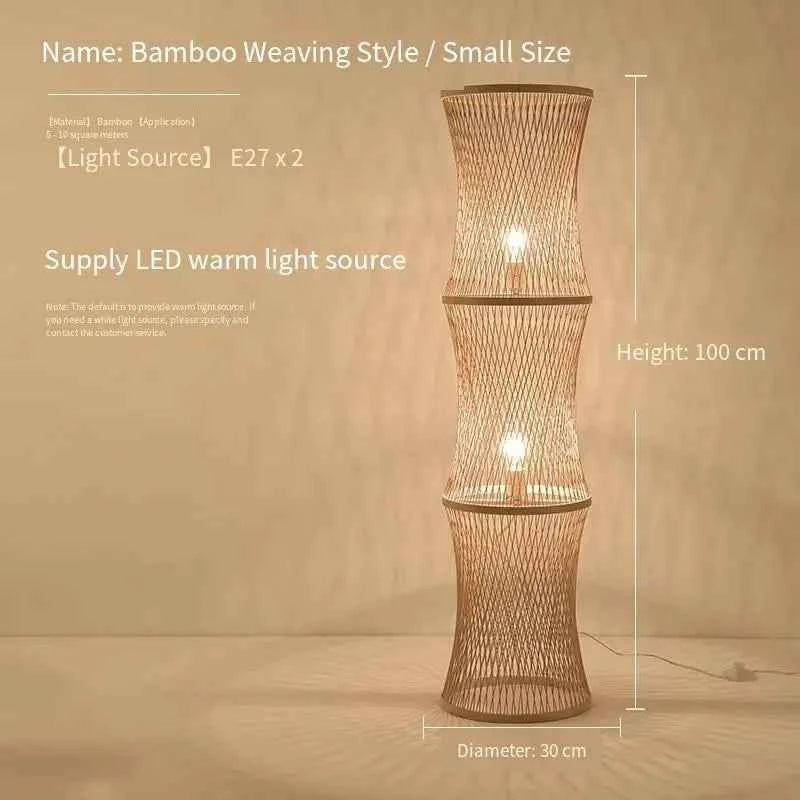 Art Chinese Floor Lamp Retro Bamboo Weaving Living Room Tea Room Japanese Bedroom Classic Creative Ornament Lighting Fixtures