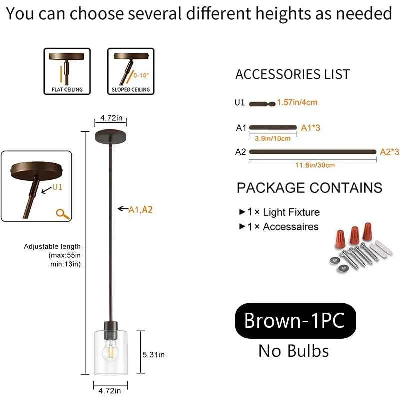 ﻿ Modern Industrial Pendant Lamp Glass Hanging  Adjustable height Kitchen Dining Room Bedroom Bedside bathroom Decor Lights