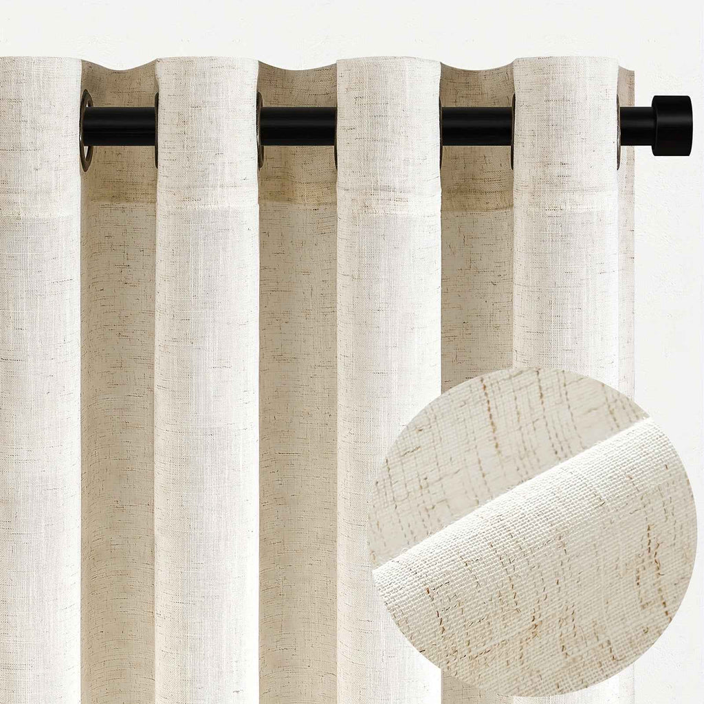 2pcs Boho Farmhouse Semi-Sheer Curtains - 20% Linen & 80% Polyester Blend, Light Filtering, Grommet Top, Machine Washable, Rustic Pastoral Style for Living Room & Bedroom, Bedroom Curtains | Rustic Curtains | Grommet Top Curt