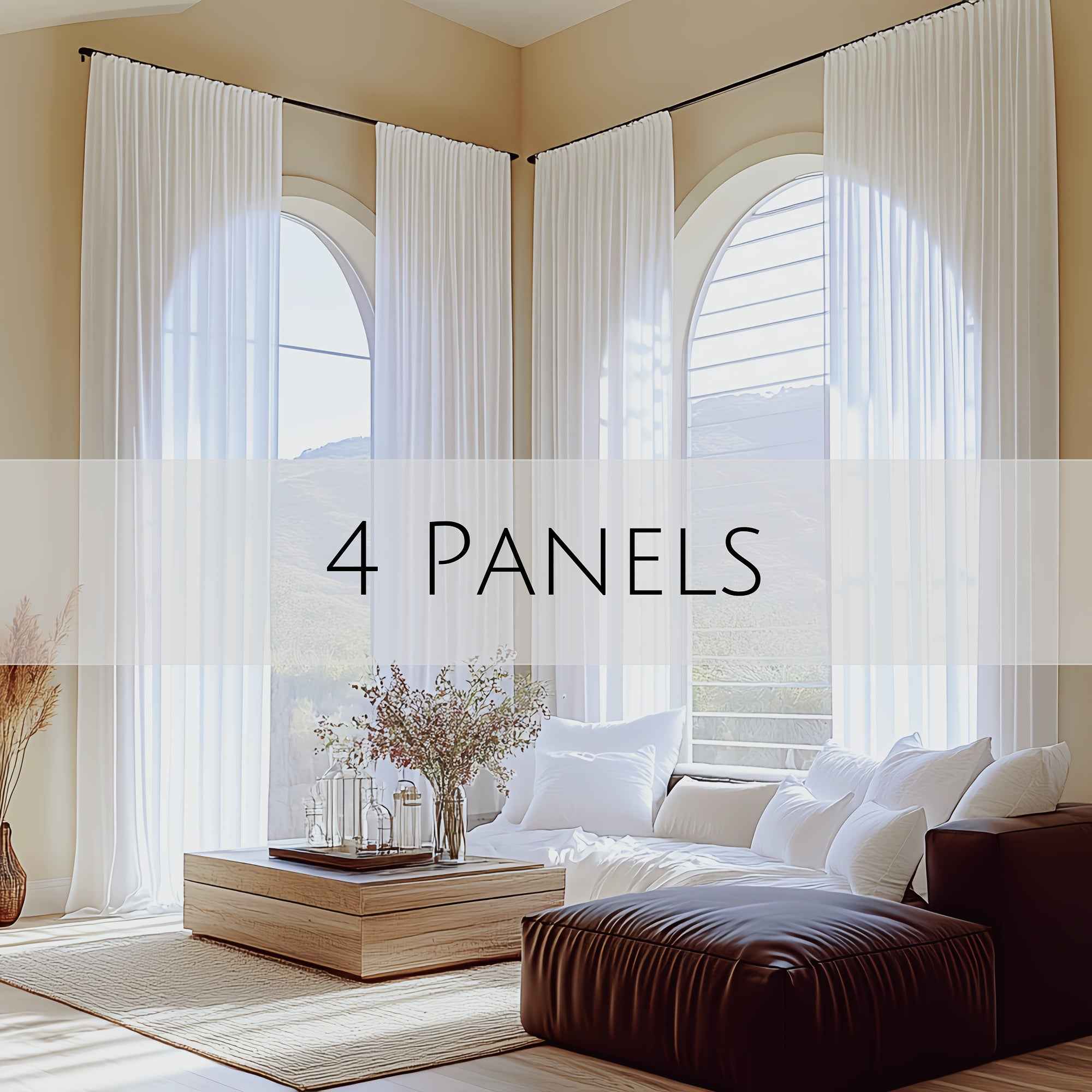 4pcs set, pure white breathable and lightweight curtains with a good drape effect for spring/summer, featuring top rod pocket design. Suitable for European and Middle Eastern markets, the fabric is comfortable and breathable,