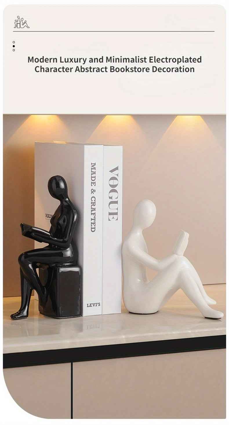 Modern Minimalist Gold-Tone Abstract Figurine Bookends: Perfect for Home Office or Living Room Decor