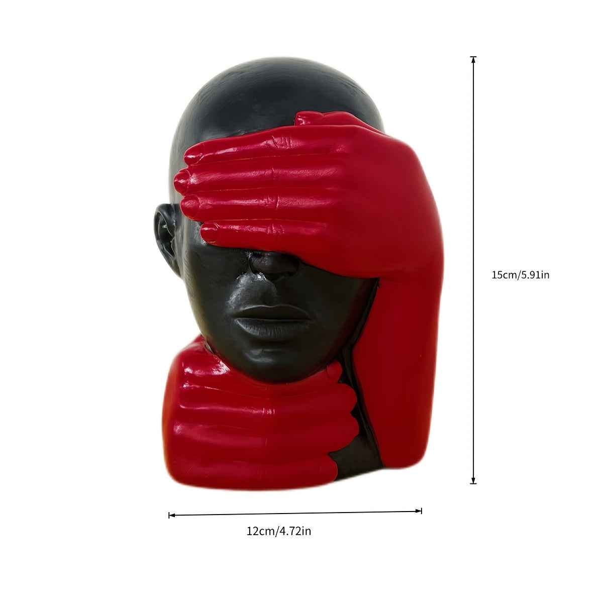 Modern Abstract Resin Sculpture - Hand-Covered Face Art Decor for Contemporary Home or Office, Black and Red Figurine, Unique Holiday Decoration, Holiday Decor Accent | Abstract Sculpture | Resin Construction, Statues for Hom