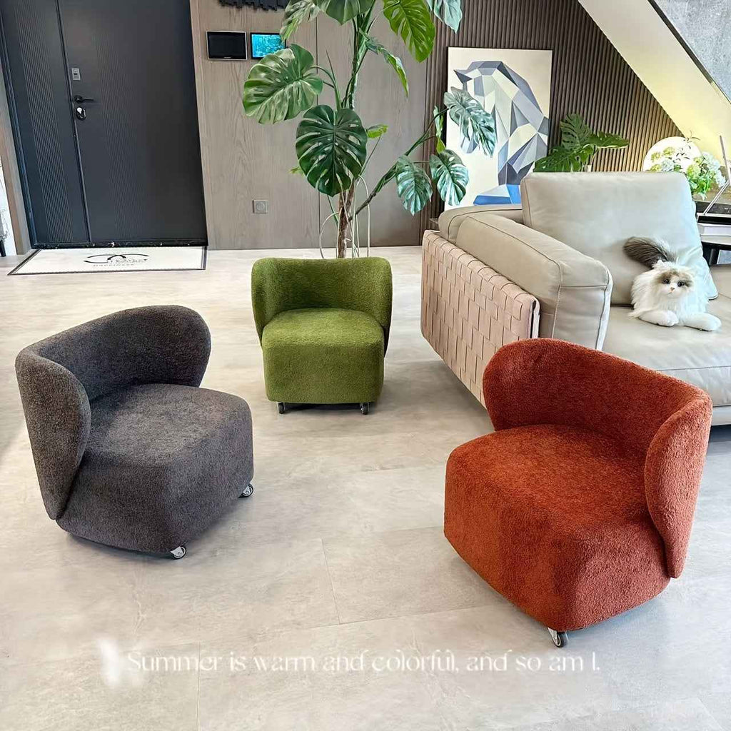 1pc Red Modern Nordic Swivel Sofa - 360° Rotating Lambskin Single with Open Back Design, Frame for 360° Rotation - for hard Floors (No Assembly Required) - Space-Saving for Small Apartments & Modern Living Rooms