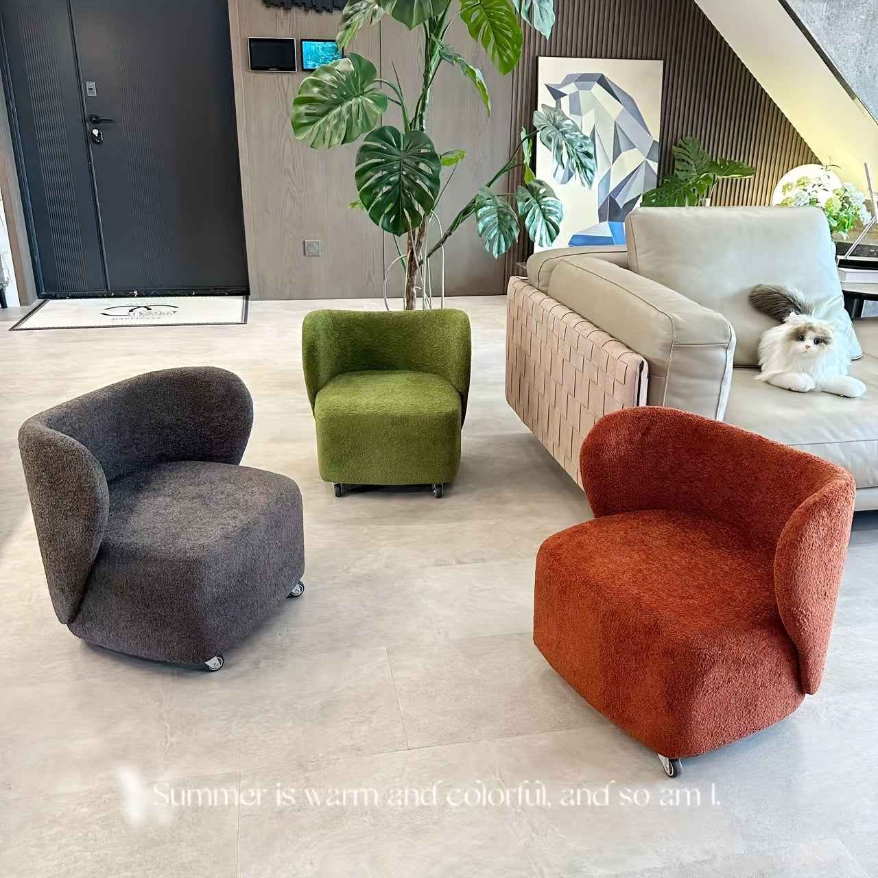 1pc Red Modern Nordic Swivel Sofa - 360° Rotating Lambskin Single with Open Back Design, Frame for 360° Rotation - for hard Floors (No Assembly Required) - Space-Saving for Small Apartments & Modern Living Rooms