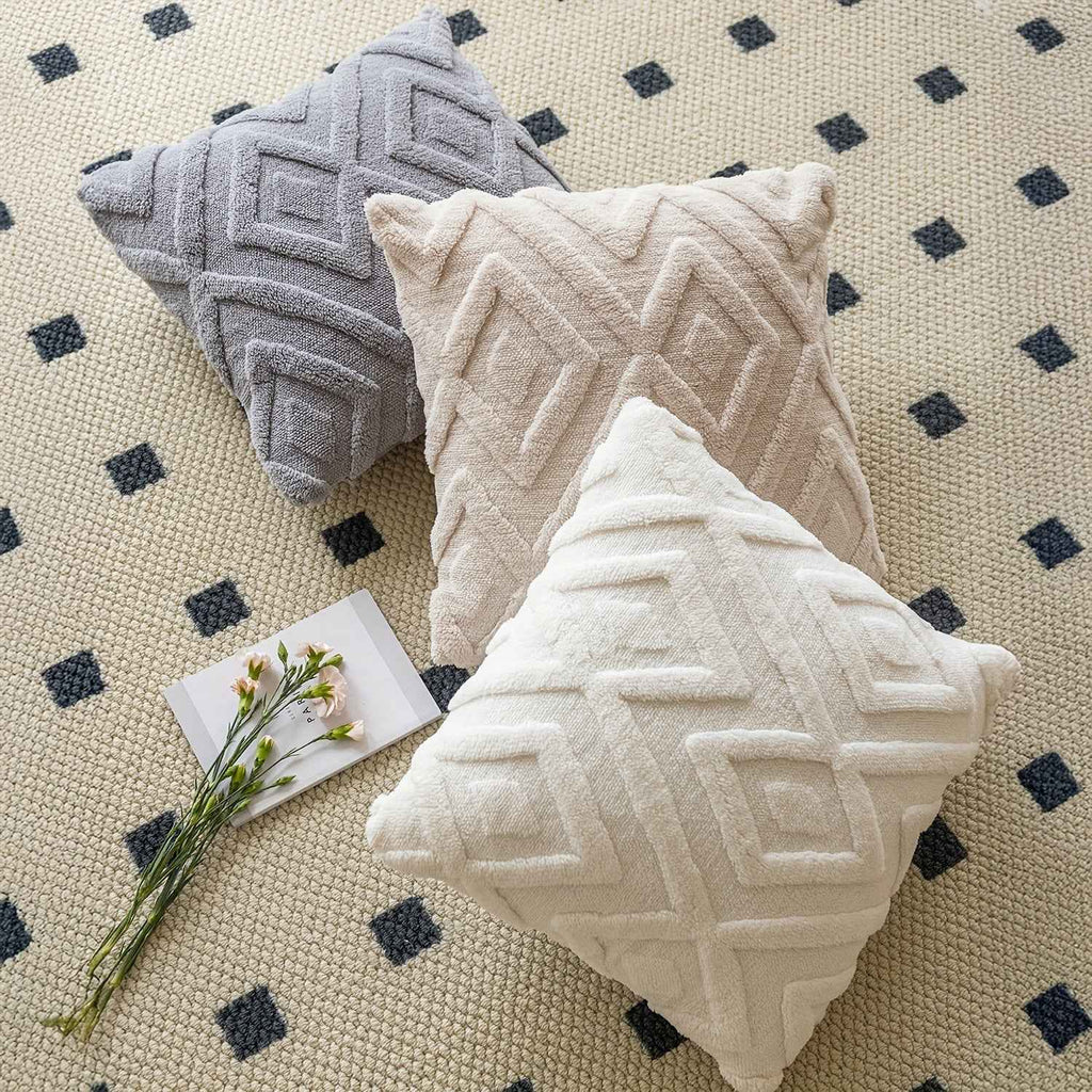 2pcs Boho Abstract Throw Pillow Covers, Soft Plush Polyester Fabric, Geometric Pattern, Zipper Closure, Hand Wash Only, 30.48x50.8cm, 45.72x45.72cm, 50.8x50.8cm - Farmhouse Style Decorative Cushion Cases for Couch, Sofa, Bedr