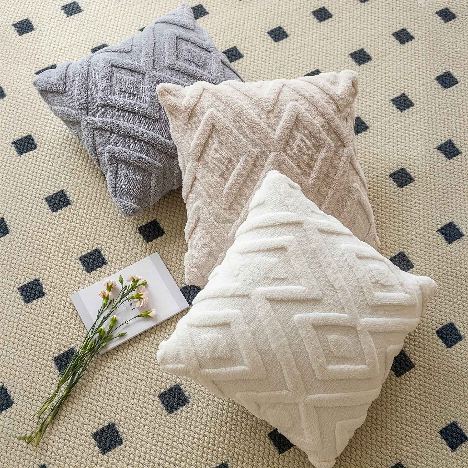 2pcs Boho Abstract Throw Pillow Covers, Soft Plush Polyester Fabric, Geometric Pattern, Zipper Closure, Hand Wash Only, 30.48x50.8cm, 45.72x45.72cm, 50.8x50.8cm - Farmhouse Style Decorative Cushion Cases for Couch, Sofa, Bedr