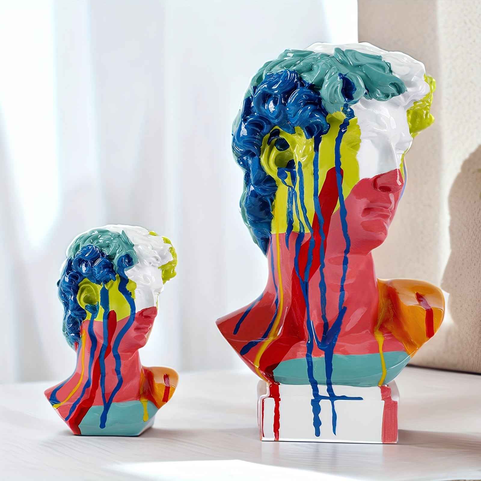 David Head Resin Statue - Vibrant Abstract Human Head Sculpture with Colorful Abstract Patterns, Modern Home & Office Decor, Tabletop Display for Living Room, Christmas, Thanksgiving, Father'S Day Gifts, Statues for Home Deco