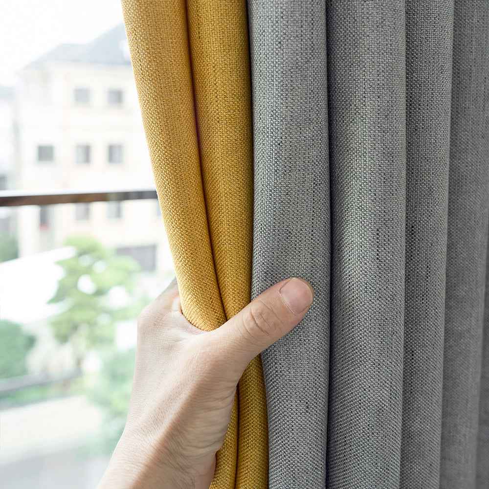 1pc Classic Gray & Yellow Fabric Patchwork Curtain - Light-Blocking, Machine Washable, Cordless Design for Bedroom & Living Room Decor, Curtains for Living Room