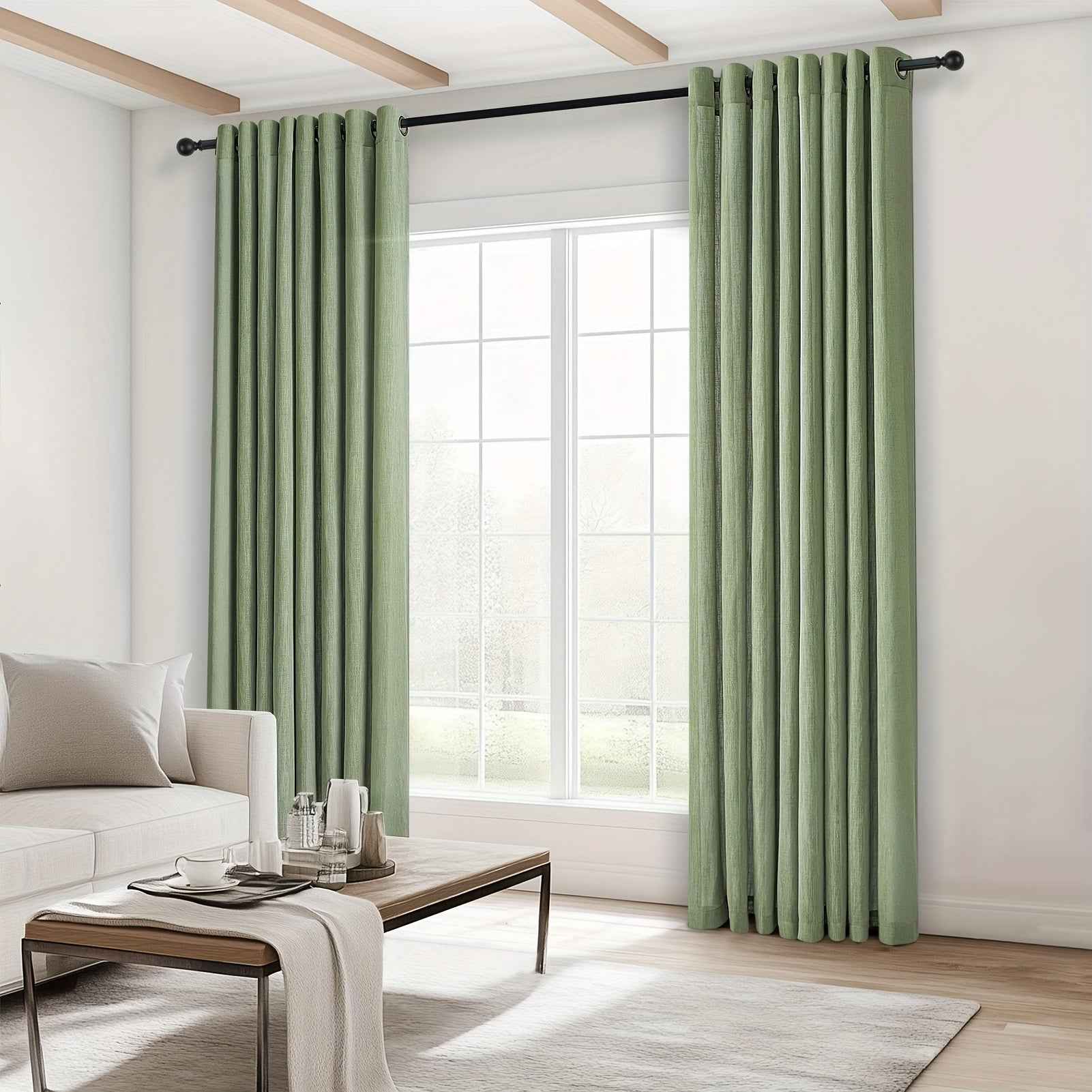 2pcs Boho Farmhouse Semi-Sheer Curtains - 20% Linen & 80% Polyester Blend, Light Filtering, Grommet Top, Machine Washable, Rustic Pastoral Style for Living Room & Bedroom, Bedroom Curtains | Rustic Curtains | Grommet Top Curt
