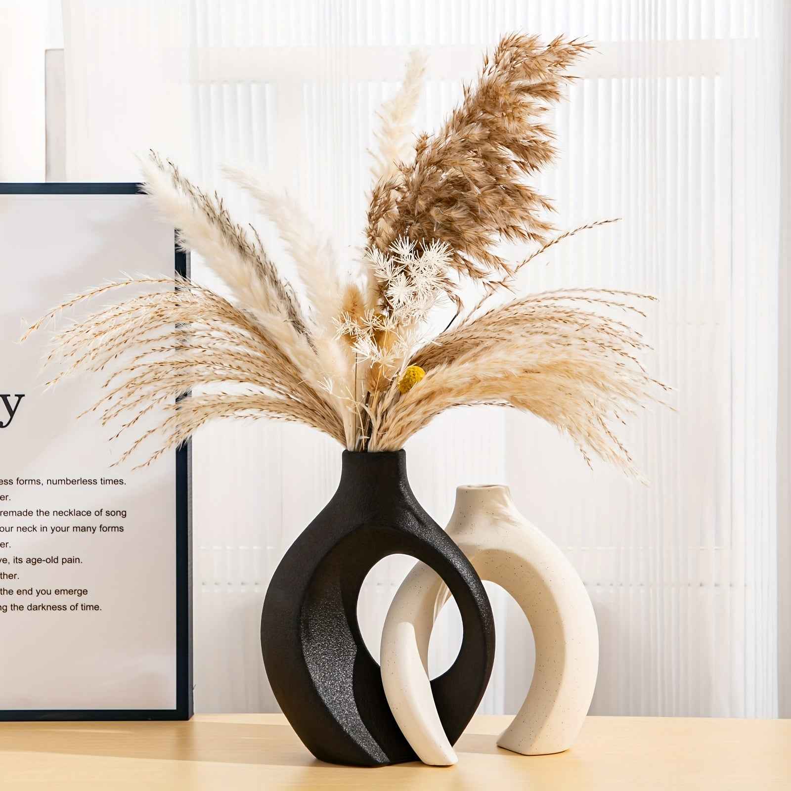 Contemporary Ceramic Vase Set, 2 Piece, Geometric Pedestal Bud Vases, Solid Pattern, Decorative Floral Arrangement Holders for Home Decor