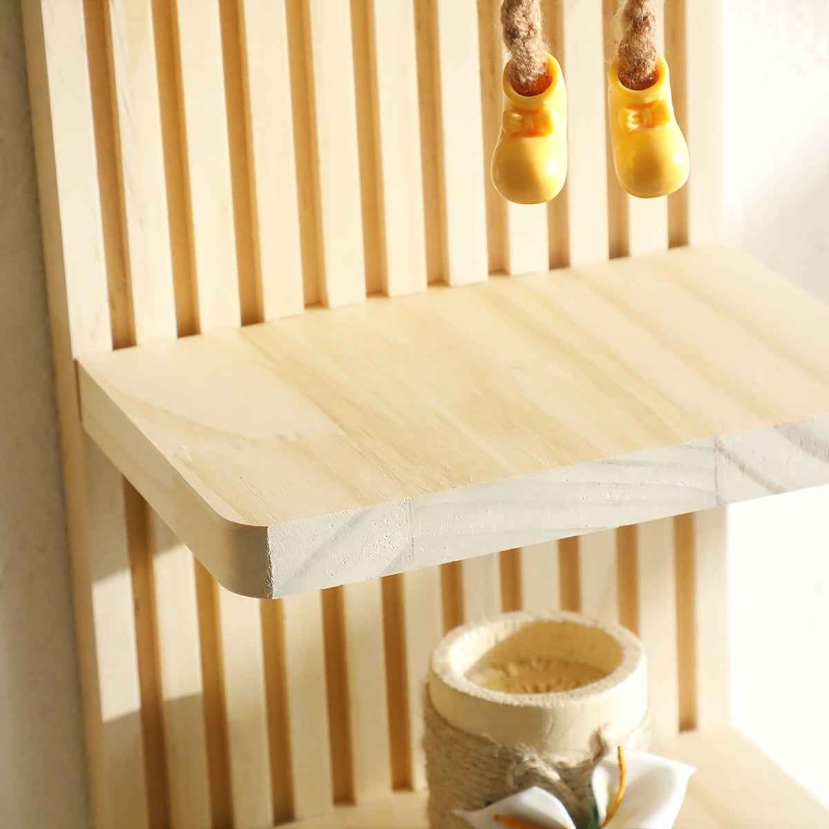 1pc Multi-Layer Bohemian Wall Shelf - Natural Wood Grain Vertical Hanging Storage Rack, Suitable for Living Room, Bedroom, Office - Farmhouse, Modern, Bohemian Home Decor - Space-Saving Plant, Book, Decoration Shelf - Easy In