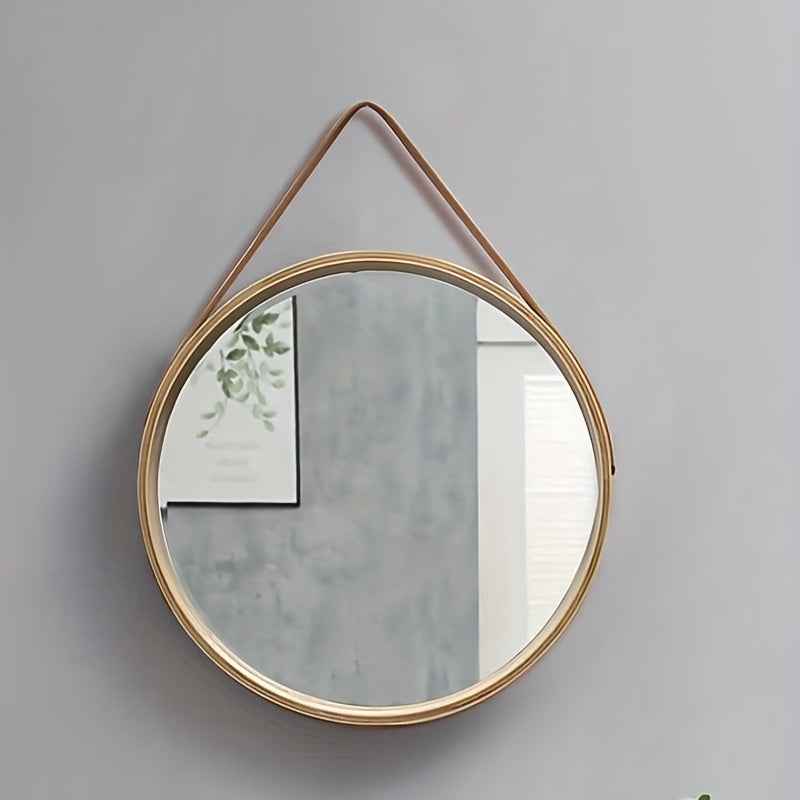 Vintage-Inspired Round Wall Mirror with Wooden Frame - No Drill, Moisture-Resistant Vanity & Bathroom Decor, Bedroom, Makeup Mirror
