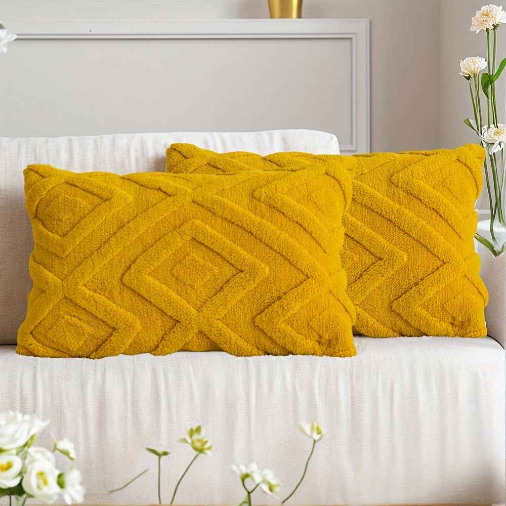 2pcs Boho Abstract Throw Pillow Covers, Soft Plush Polyester Fabric, Geometric Pattern, Zipper Closure, Hand Wash Only, 30.48x50.8cm, 45.72x45.72cm, 50.8x50.8cm - Farmhouse Style Decorative Cushion Cases for Couch, Sofa, Bedr