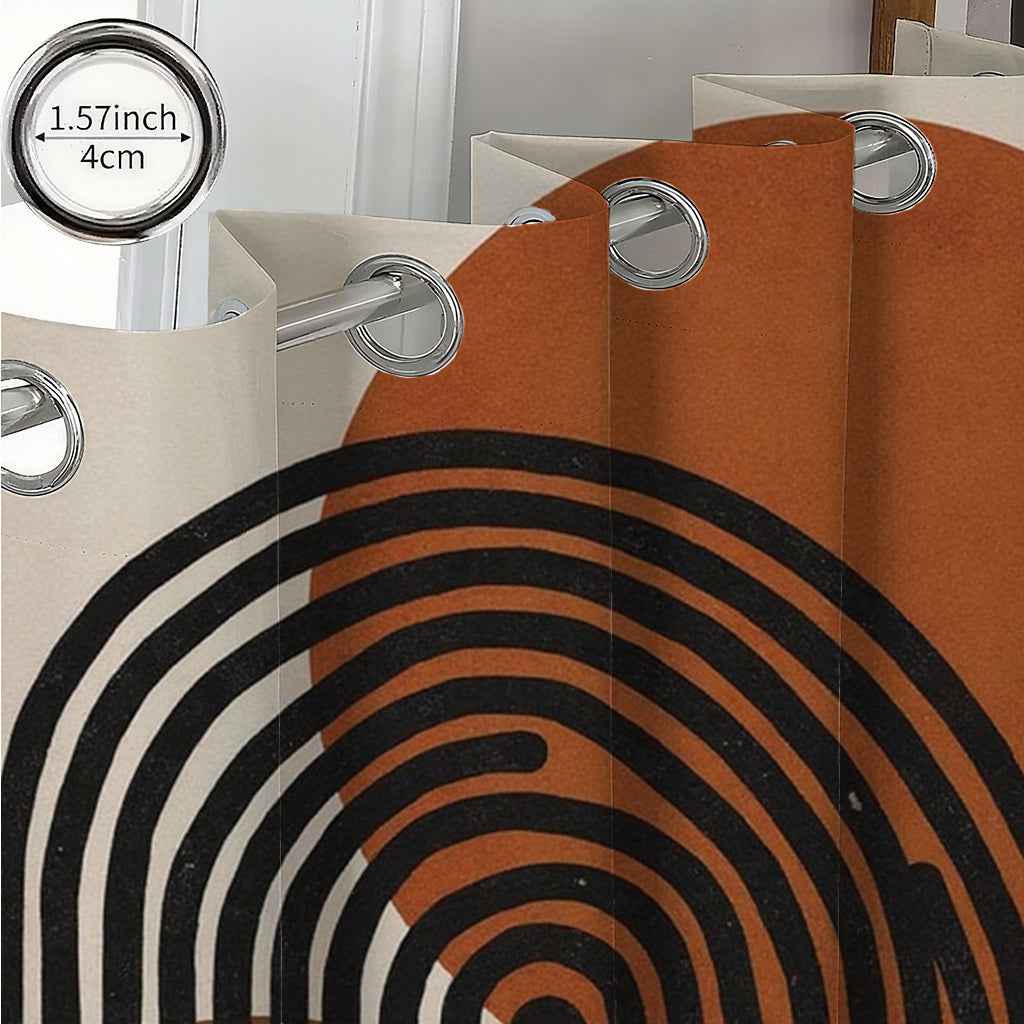 2pcs Modern Abstract Geometric Curtains - Brown, Orange, Black, Semi-Transparent, Grommet Top, Polyester, Machine Washable, Ideal for Living Room, Bedroom, Study, Kitchen, and Courtyard Decor, Curtains for Living Room, Curtai