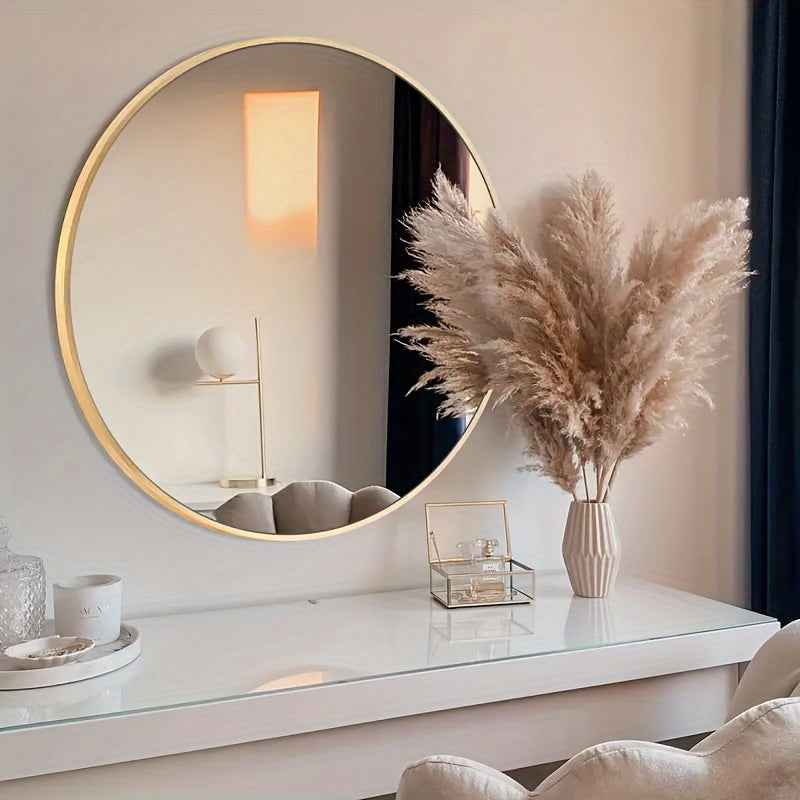 1Pc Round Wall Mounted Mirror with Stainless Steel Frame - Versatile Vanity Mirror for Bathroom, Bedroom, And Home Decor - No Electricity Required Halloween, Christmas Decorations