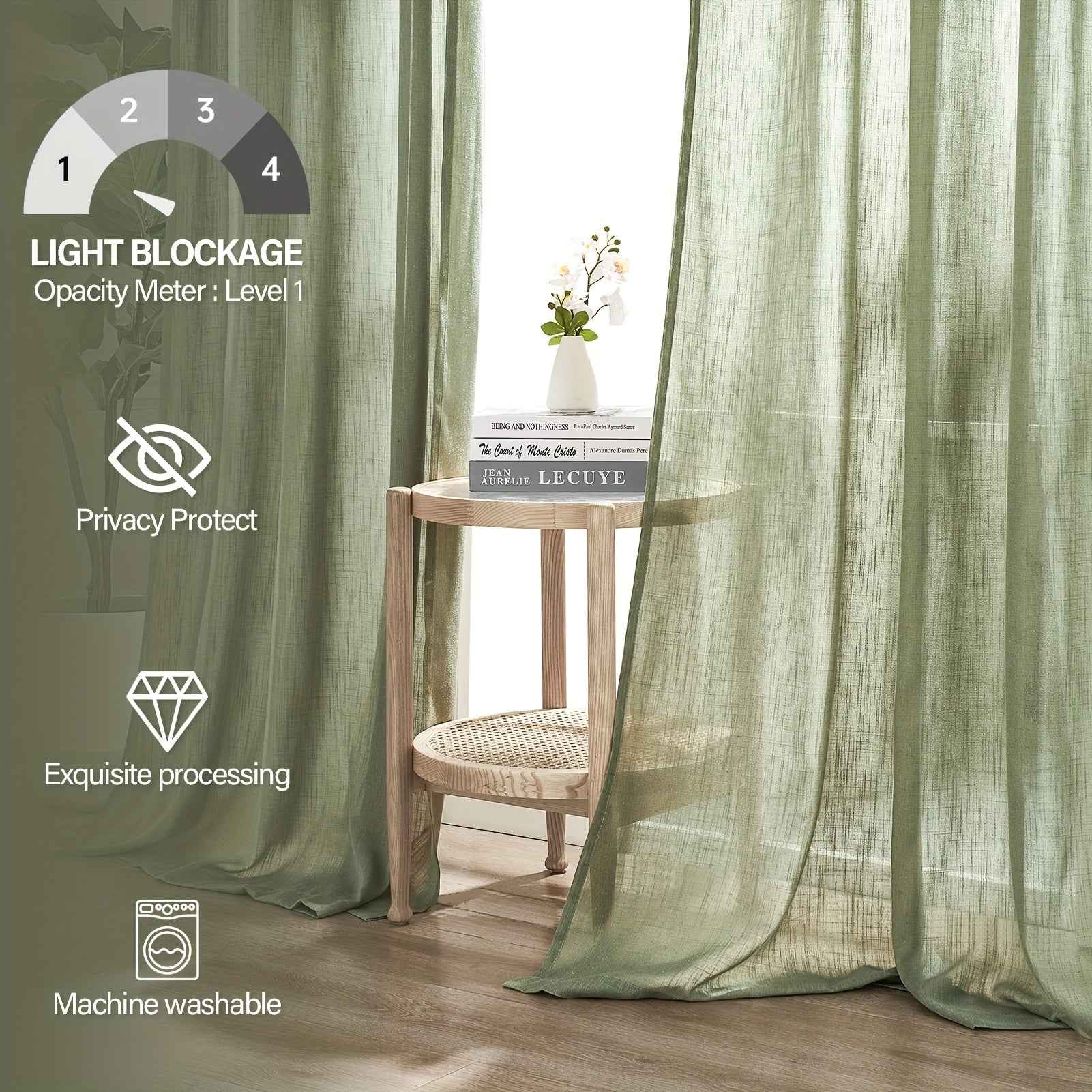 2pcs Boho Farmhouse Semi-Sheer Curtains - 20% Linen & 80% Polyester Blend, Light Filtering, Grommet Top, Machine Washable, Rustic Pastoral Style for Living Room & Bedroom, Bedroom Curtains | Rustic Curtains | Grommet Top Curt