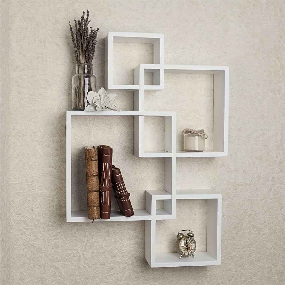 4pcs Cube Floating Shelves - Interlocking Square Wall Shelves, Modern Minimalist Decorative Storage, Easy Installation with Pre-Drilled Holes, Space-Saving Organizer for Living Room, Bedroom, Bathroom, Home Office - Sturdy Wo