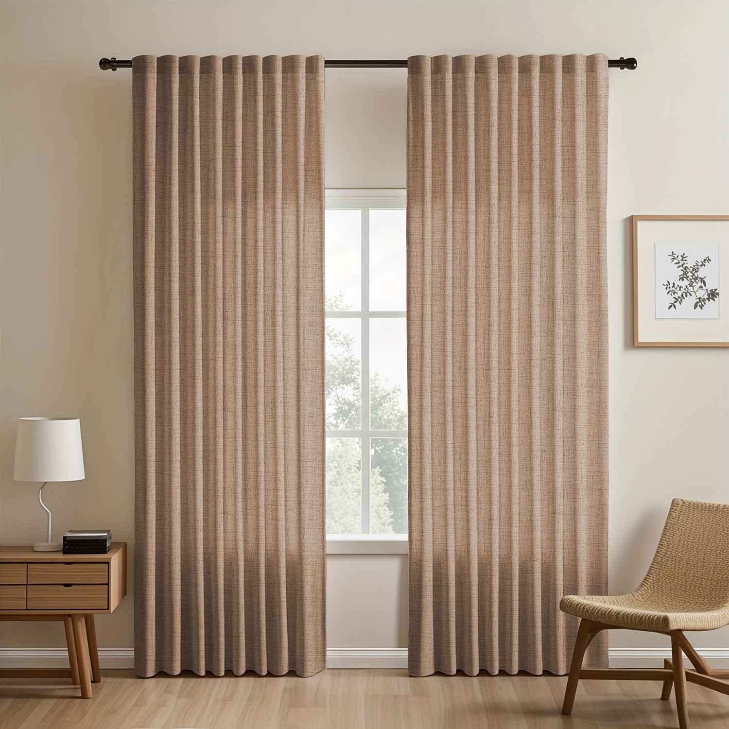 2pcs Japanese-style imitation linen curtains, simple European style curtains, American pastoral curtains for bedroom and living room, light-blocking curtains for tea room, study and kitchen, short linen curtains, multi-functi