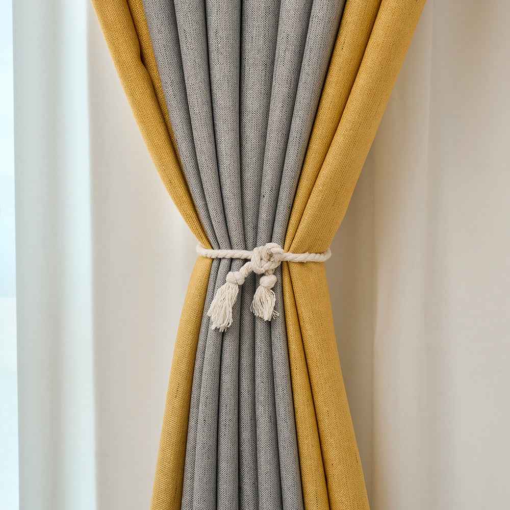 1pc Classic Gray & Yellow Fabric Patchwork Curtain - Light-Blocking, Machine Washable, Cordless Design for Bedroom & Living Room Decor, Curtains for Living Room