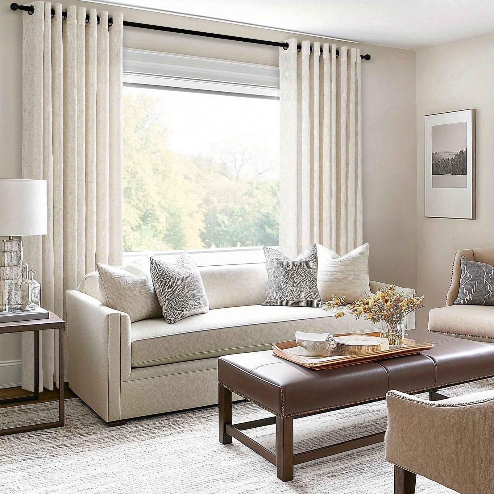 2pcs Boho Farmhouse Semi-Sheer Curtains - 20% Linen & 80% Polyester Blend, Light Filtering, Grommet Top, Machine Washable, Rustic Pastoral Style for Living Room & Bedroom, Bedroom Curtains | Rustic Curtains | Grommet Top Curt