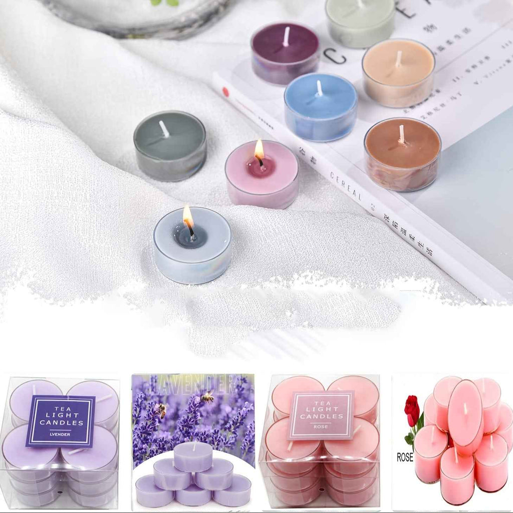 12-Pack Soy Wax Tea Light Candles, Lavender & Rose Scented, Glitter Embellished, Round Single-Wick, Resin Container, for Indoor Use - Perfect for Christmas, Thanksgiving, Valentine's, Birthdays & More