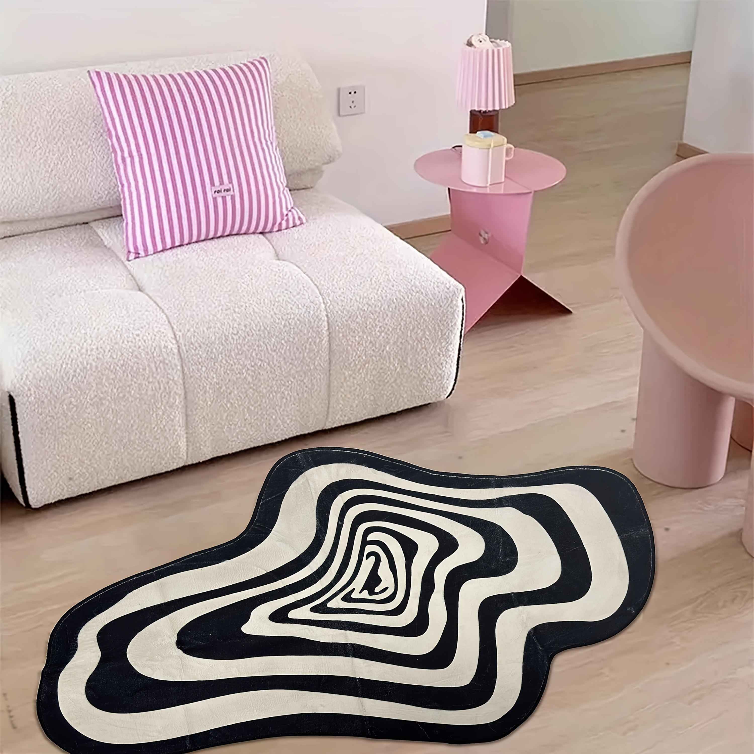 Large Elegant Velvet Swirl Area Mat - 850g/m², Machine Washable, Soft Polyester, Black and White Abstract Design, Suitable for Living Room, Bedroom or Sofa Area, Bedroom Decor | Abstract Pattern Mat | Machine Washable Mat, L