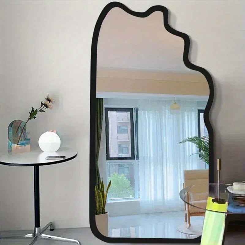 Large, Irregular Shape Decorative Mirror with Black Frame - Perfect for Bedroom, Bathroom, or Living Room - Classic Style, No Electricity Needed, Living Room Mirror | Modern Decor | Smooth Surface