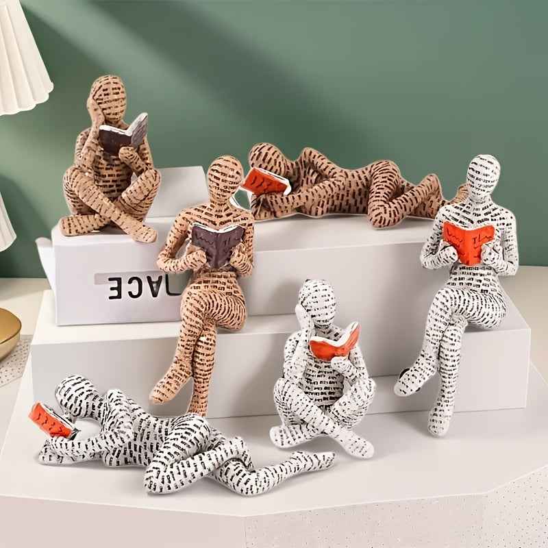 3pcs Set Modern Abstract Resin Reading Figure Statues - & Minimalist Book Lovers Decor, Indoor/Outdoor Home Office Bookshelf Decorations