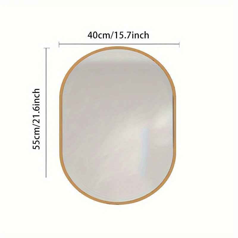 1pc 60x40cm Wall-Mounted Oval Bathroom Vanity Mirror with Brushed Aluminum Frame - Modern Space-Saving Design, Golden/Black, No Electricity Needed for Bathroom, Bedroom, or Dressing Room, Bathroom Mirrors for Wall, Bedroom Ac