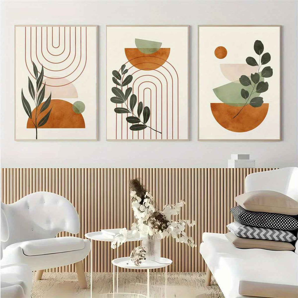 2D Flat, 3pcs Wooden Framed 2D Botanical Wall Art, Boho Print, Mid Century Wall Art, Sage Green Painting, Creative Canvas Poster, Waterproof Canvas Wall Decor, Artwork for Gift, Bedroom and Dormitory Decoration