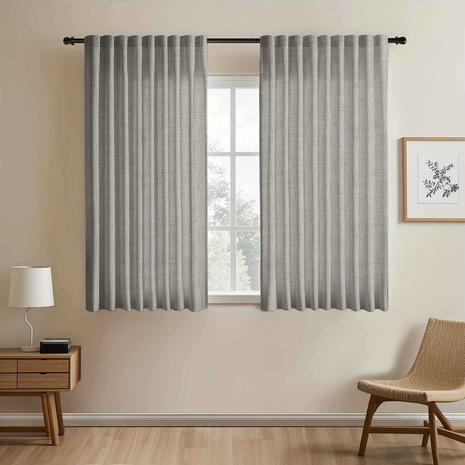 2pcs Japanese-style imitation linen curtains, simple European style curtains, American pastoral curtains for bedroom and living room, light-blocking curtains for tea room, study and kitchen, short linen curtains, multi-functi