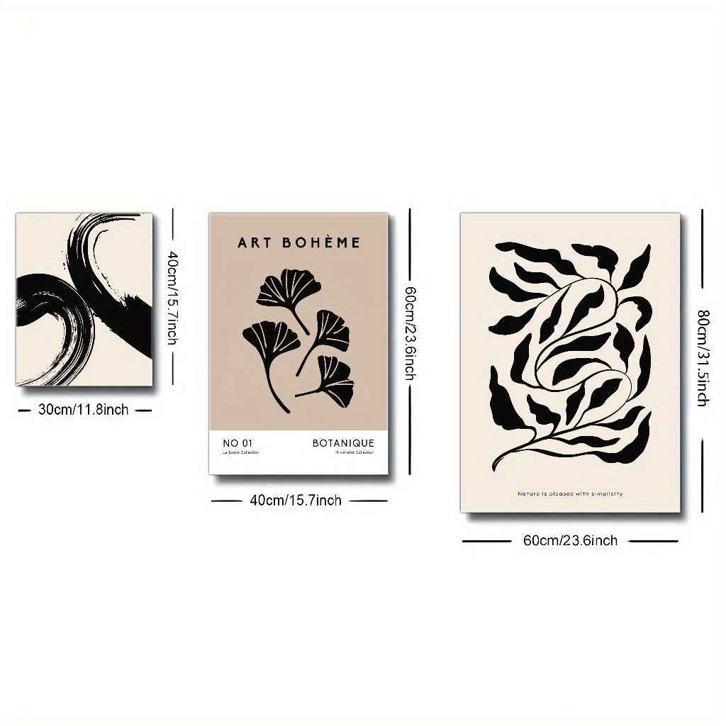 2D Flat 3pcs/set Canvas Painting Set, Contemporary Framed Artwork for Living Room & Dining Room - Wooden Frame DecorModern minimalist art, leaf poster, Bar, Cafe, Living Room, home and dormitory wall decoration, 2D Flat