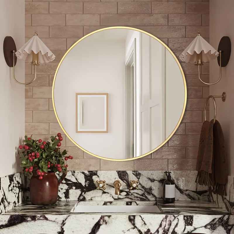 1Pc Round Wall Mounted Mirror with Stainless Steel Frame - Versatile Vanity Mirror for Bathroom, Bedroom, And Home Decor - No Electricity Required Halloween, Christmas Decorations