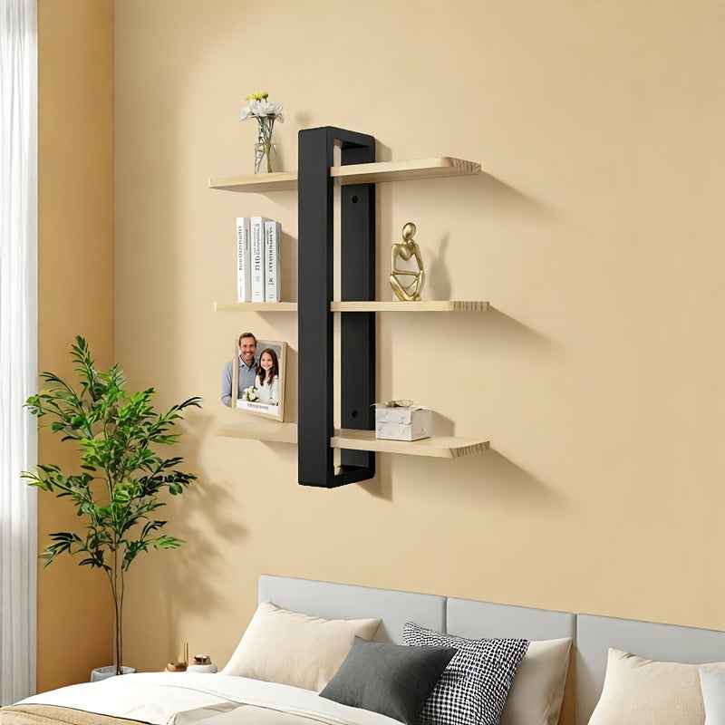 3 Tier Floating Shelves for Wall Mounted Shelving Unit  Pine Wood 3 Tier Large Shelf for Bedroom Living Room Office Bathroom Home Decoration Storage Plant Photo Display, Christmas Decorations for Home