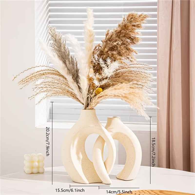 Contemporary Ceramic Vase Set, 2 Piece, Geometric Pedestal Bud Vases, Solid Pattern, Decorative Floral Arrangement Holders for Home Decor