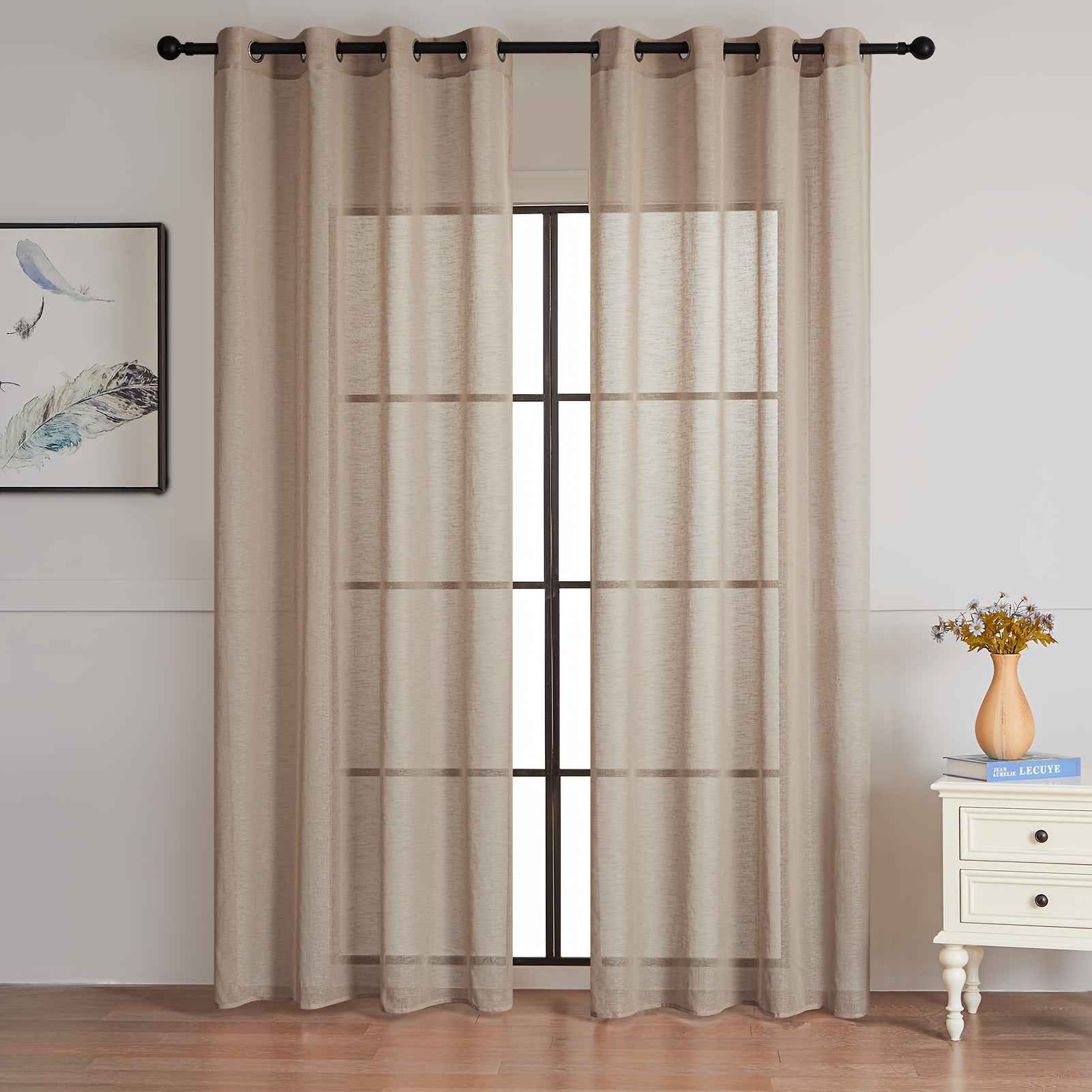 [2pcs Semi-Sheer Light Filtering Curtains] 2pcs Imitation Hemp Semi-Sheer Curtains - Light Filtering, Perfect for Living Room, Bedroom, Kitchen & Bathroom Decor