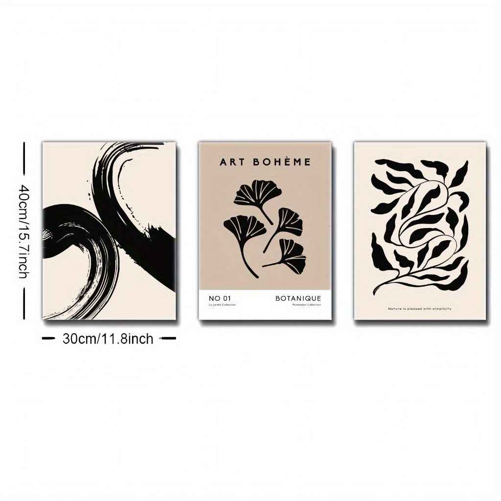 2D Flat 3pcs/set Canvas Painting Set, Contemporary Framed Artwork for Living Room & Dining Room - Wooden Frame DecorModern minimalist art, leaf poster, Bar, Cafe, Living Room, home and dormitory wall decoration, 2D Flat
