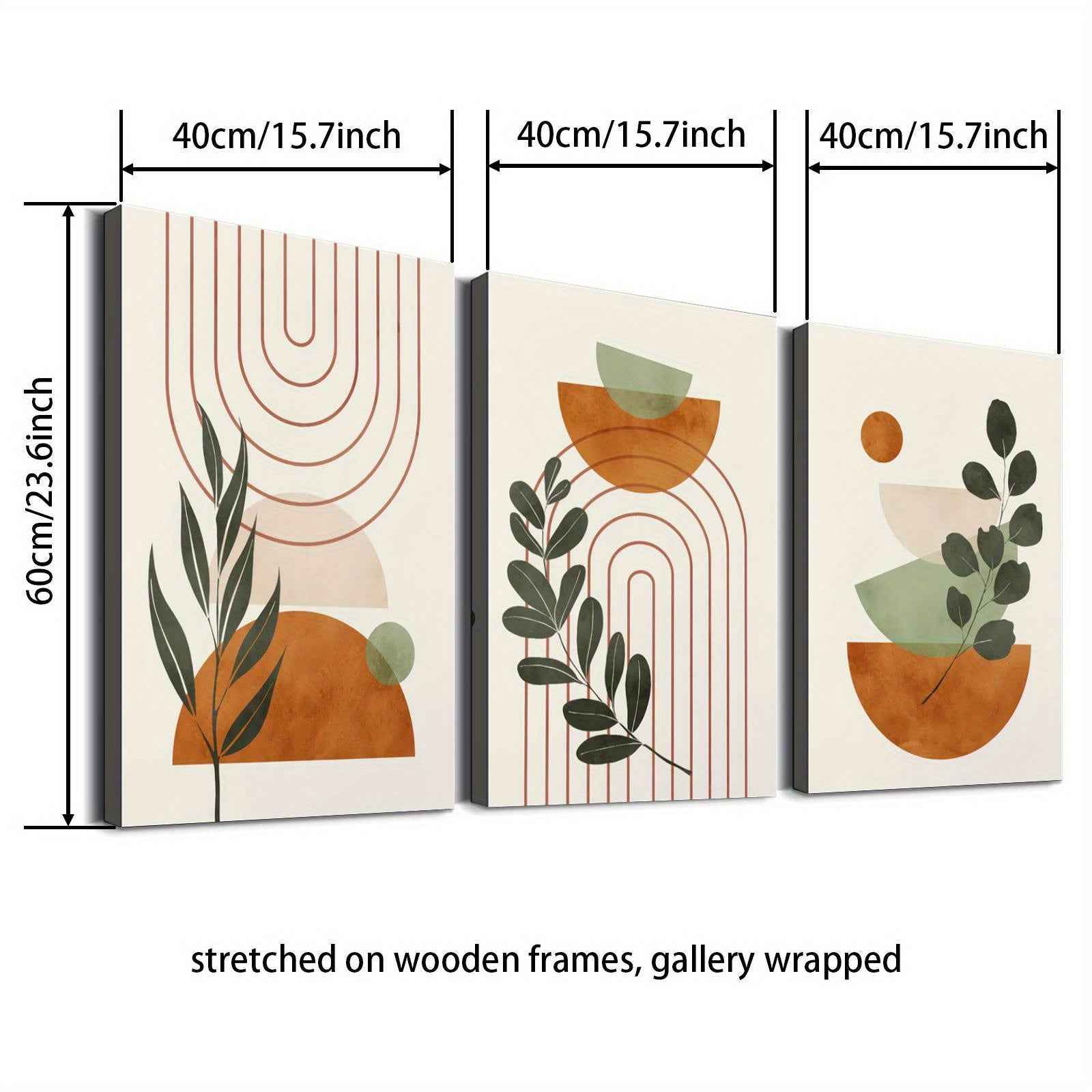 2D Flat, 3pcs Wooden Framed 2D Botanical Wall Art, Boho Print, Mid Century Wall Art, Sage Green Painting, Creative Canvas Poster, Waterproof Canvas Wall Decor, Artwork for Gift, Bedroom and Dormitory Decoration