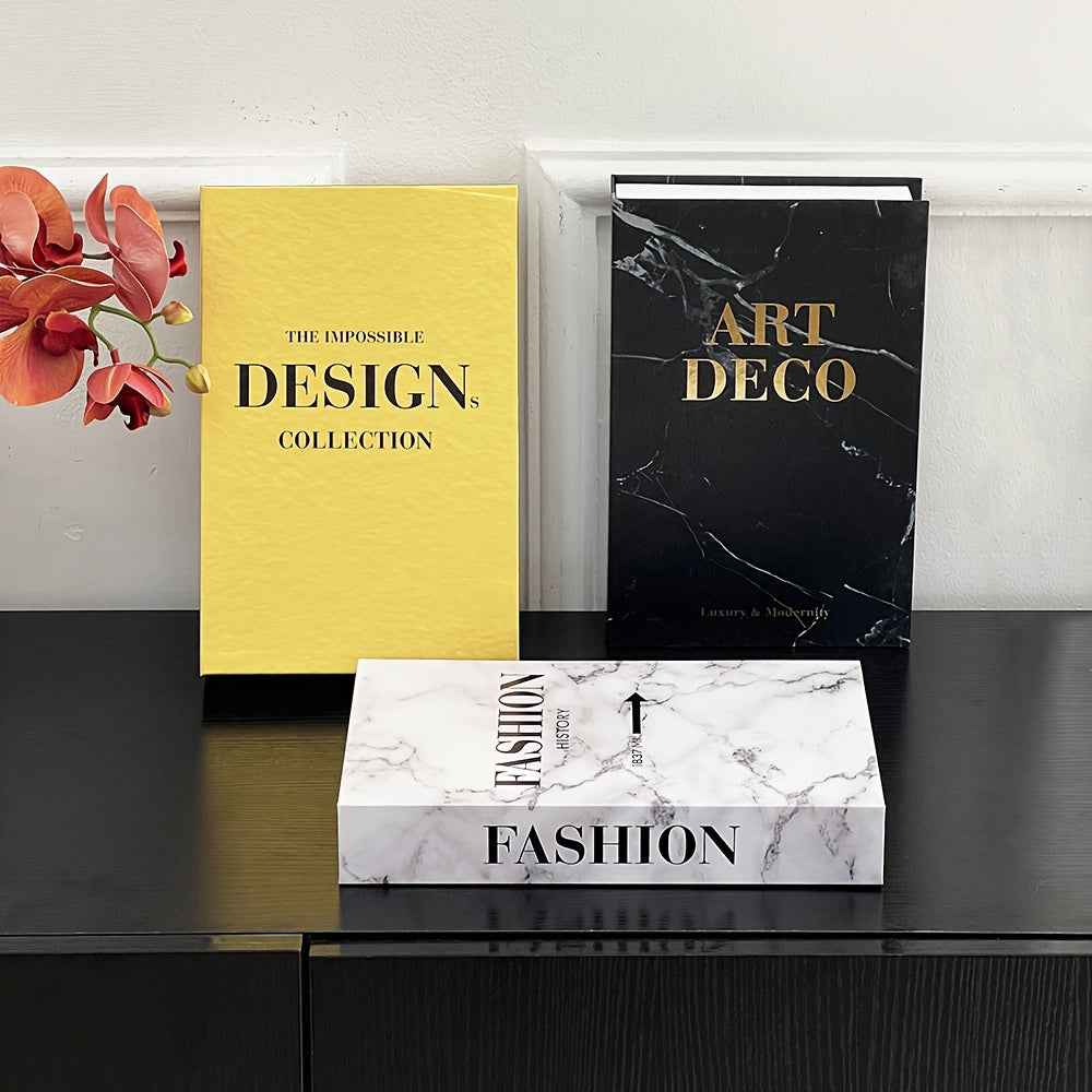 3pcs Set of Decorative Books with Golden Marble Finish, Unopenable without Electricity, Suitable for Bedroom, Living Room, Office Decoration. Can Be Used as Photo Prop