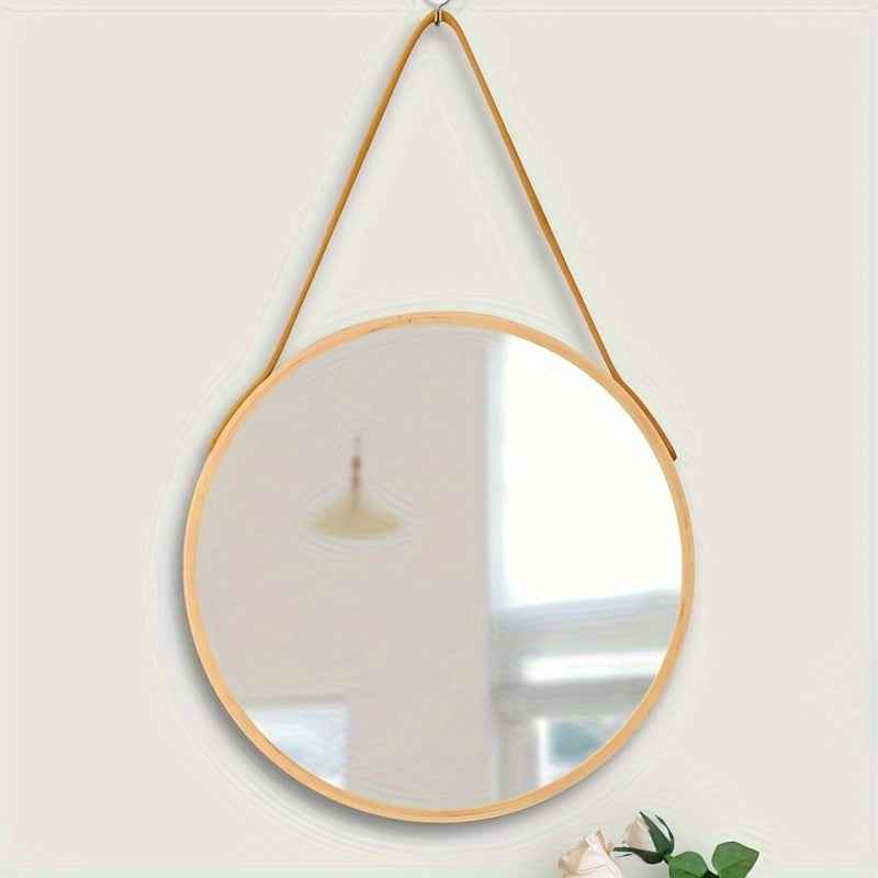 Vintage-Inspired Round Wall Mirror with Wooden Frame - No Drill, Moisture-Resistant Vanity & Bathroom Decor, Bedroom, Makeup Mirror