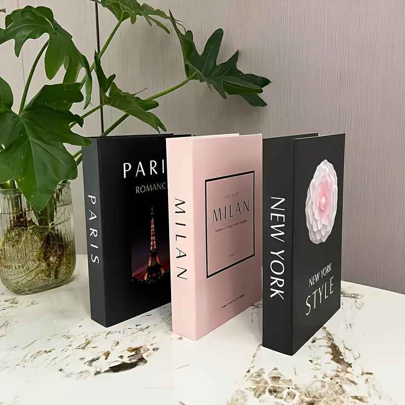 3pcs Decorative Fake Book Set, Walnut Material, London/New York Style, for Anyone, Christmas, Halloween Home Decor, Coffee Table Book Decor, Entry Table Decor