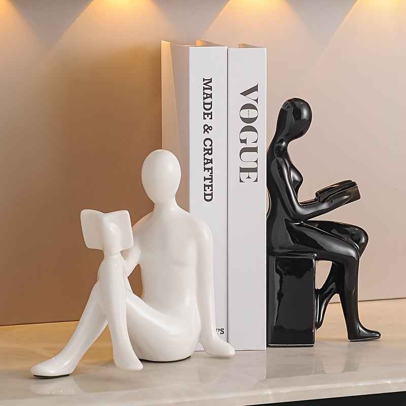 Modern Minimalist Gold-Tone Abstract Figurine Bookends: Perfect for Home Office or Living Room Decor