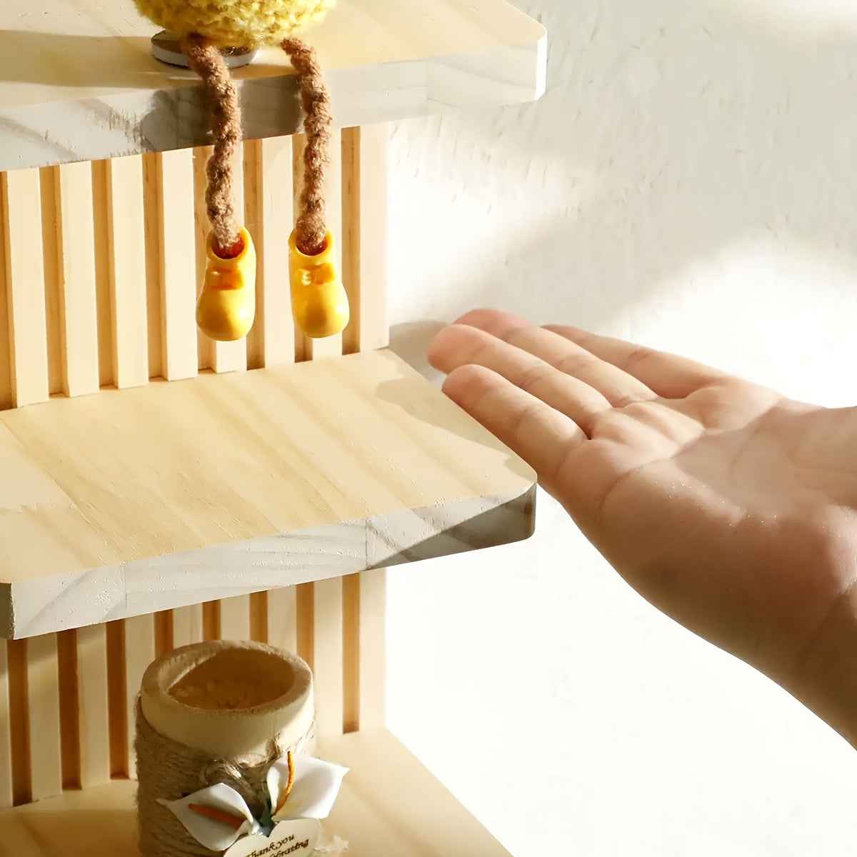 1pc Multi-Layer Bohemian Wall Shelf - Natural Wood Grain Vertical Hanging Storage Rack, Suitable for Living Room, Bedroom, Office - Farmhouse, Modern, Bohemian Home Decor - Space-Saving Plant, Book, Decoration Shelf - Easy In